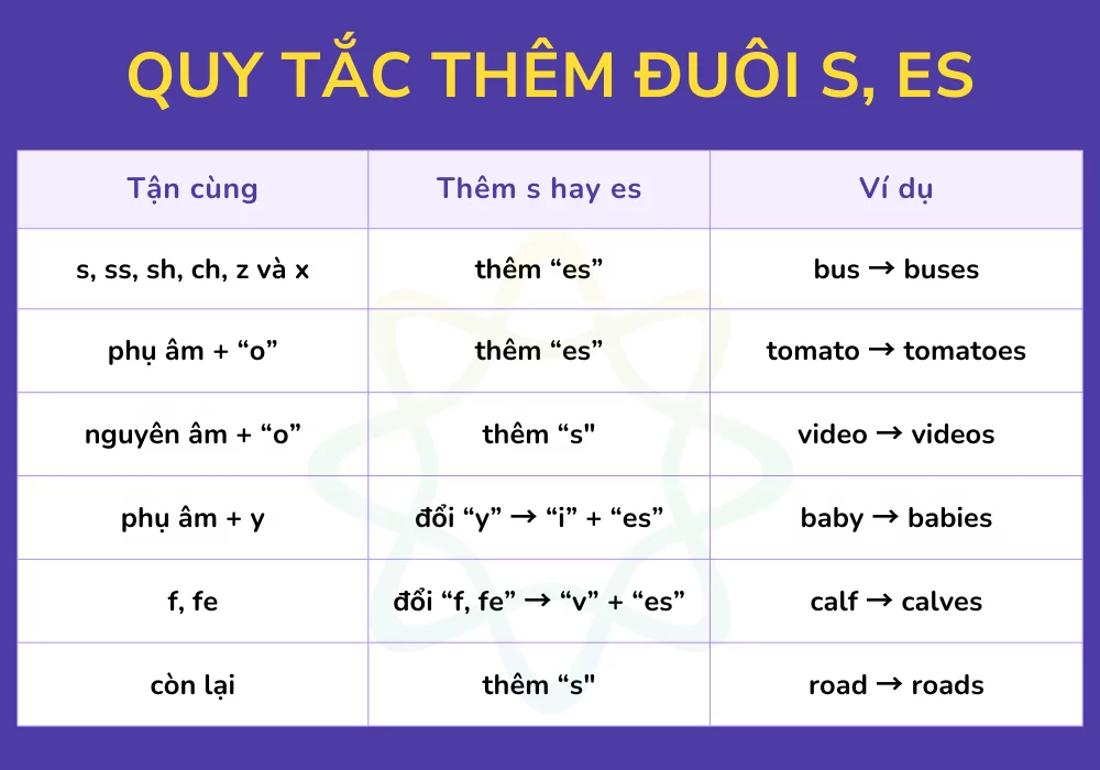 Khái niệm và nguyên tắc thêm s/es